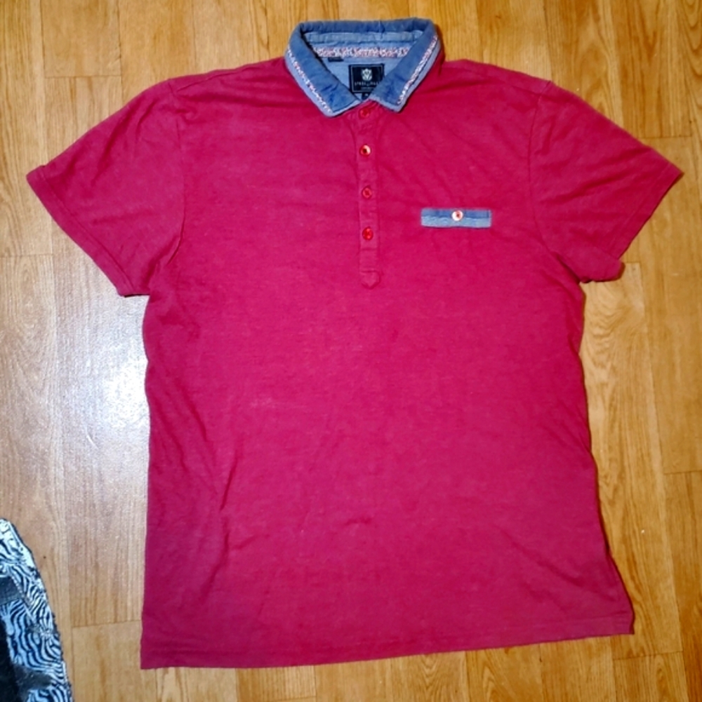 STEEL & JELLY London Short Sleeve Polo Shirt India Floral Collar M Red Pink EUC